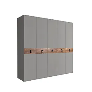 Шкаф 5-ти дв. (без зеркал) для платья и белья Bogemia Wood Fa (Серый/Черный) БМШ2/5(Wo)