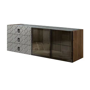 Комод для гостиной 1.6 м Bogemia Woodline Fly Fa (Серый) (Novabuk/Черный) БМКМ-4 [5] (Woodline)(Fly)