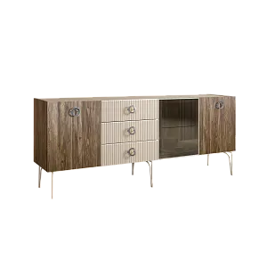 Комод для гостиной 2.1 м Bogemia Woodline Wood Fi (Слоновая кость) (Novabuk/Хром) БМКМ-5[4]