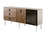Комод для гостиной 1.6 (1 дверь стекло и 1 дверь wood) Bogemia Wood Fa (Слоновая кость) (Novabuk/Черный) БМКМ-4(Wo)[5][10]