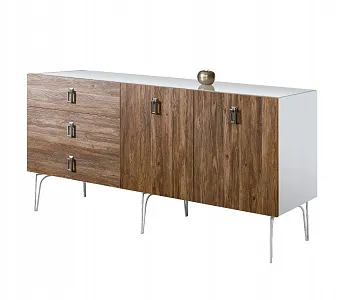 Комод для гостиной 1.6 (2 двери wood) Bogemia Wood Fa (Белый) (Lakobel/Хром) БМКМ-4(Wo)