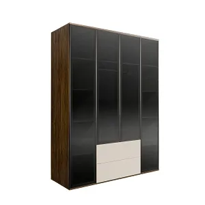Шкаф 4-х дв. с выдвижными ящиками (4 двери стекло). Bogemia Woodline Air (Слоновая кость/Черный) БМШ2/42(4)(Woodline)(Air)