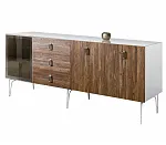 Комод для гостиной 2.1 (1 дверь стекло и 2 двери wood) Bogemia Wood Fa (Белый) (Lakobel/Хром) БМКМ-5(Wo)[4]