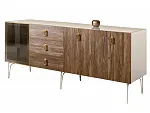 Комод для гостиной 2.1 (1 дверь стекло и 2 двери wood) Bogemia Wood Fa (Слоновая кость) (Lakobel/Золото) БМКМ-5(Wo)[4]