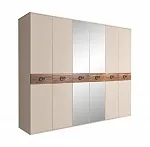 Шкаф 6-ти дв. (с зеркалами) для платья и белья Bogemia Wood Fi (Ваниль/Хром) БМШ1/6(Wo)