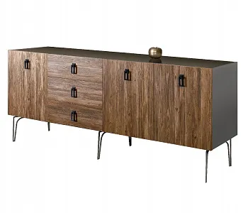 Комод для гостиной 2.1 (3 двери wood) Bogemia Wood Fa (Серый) (Lakobel/Черный) БМКМ-5(Wo)