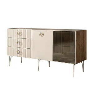 Комод для гостиной 1.6 м Bogemia Woodline Fi (Слоновая кость) (Novabuk/Хром) БМКМ-4[5][10]