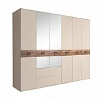 Шкаф 6-ти дверный с зеркалами, с выдвижными ящиками, Bogemia Wood Fi (Ваниль/Хром) БМШ1/61(Wo)