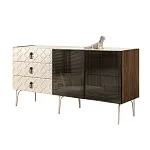 Комод для гостиной 1.6 м Bogemia Woodline Fa (Слоновая кость) (Lakobel/Черный) БМКМ-4[5]