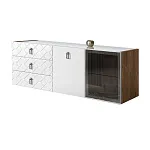 Комод для гостиной 1.6 м Bogemia Woodline Fly Fa (Белый) (Lakobel/Хром) БМКМ-4 [5][10] (Woodline)(Fly)