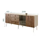 Комод для гостиной 2.1 (1 дверь стекло и 2 двери wood) Bogemia Wood Fi (Ваниль) (Lakobel/Золото) БМКМ-5(Wo)[4]