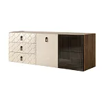 Комод для гостиной 1.6 м Bogemia Woodline Fly Fa (Слоновая кость) (Novabuk/Черный) БМКМ-4 [5][10] (Woodline)(Fly)