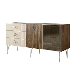 Комод для гостиной 1.6 м Bogemia Woodline Wood Fi (Слоновая кость) (Novabuk/Хром) БМКМ-4[5][10]