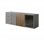 Комод для гостиной 1,6м (1 дверь стекло и 1 дверь wood) Bogemia Fly Wood Fi (Серый) (Novabuk/Золото) БМКМ-4(Fly)[5][10]