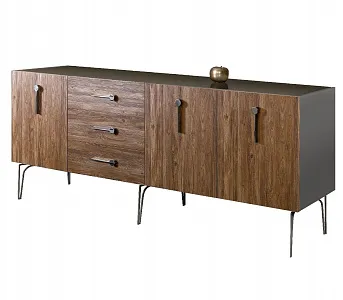 Комод для гостиной 2.1 (3 двери wood) Bogemia Wood Wo (Серый) (Lakobel/Хром) БМКМ-5(Wo)