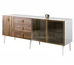 Комод для гостиной 2.1 (2 двери стекло и 1 дверь wood) Bogemia Wood Fa (Белый) (Lakobel/Золото) БМКМ-5(Wo)[5][10]