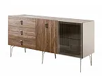 Комод для гостиной 1.6 (1 дверь стекло и 1 дверь wood) Bogemia Wood Fa (Слоновая кость) (Novabuk/Хром) БМКМ-4(Wo)[5][10]