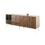 Комод для гостиной 2.1 (1 дверь стекло и 2 двери wood) Bogemia Wood Fi (Слоновая кость) (Lakobel/Золото) БМКМ-5(Wo)[4]