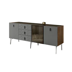Комод для гостиной 2.1 м Bogemia Woodline Fa (Серый) (Lakobel/Черный) БМКМ-5[4]