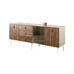 Комод для гостиной 2.1 (1 дверь стекло и 2 двери wood) Bogemia Wood Fa (Слоновая кость) (Lakobel/Золото) БМКМ-5(Wo)[4]