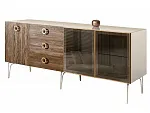 Комод для гостиной 2.1 (2 двери стекло и 1 дверь wood) Bogemia Wood Fi (Слоновая кость) (Lakobel/Золото) БМКМ-5(Wo)[5][10]