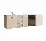 Комод для гостиной 2,1м (1 дверь стекло и 2 двери wood) Bogemia Fly Fillini (Слоновая кость) (Lakobel/Хром) БМКМ-5(Fly)[4]
