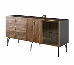Комод для гостиной 1.6 (1 дверь стекло и 1 дверь wood) Bogemia Wood Fa (Серый) (Lakobel/Золото) БМКМ-4(Wo)[5][10]