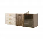 Комод для гостиной 1,6м (1 дверь стекло и 1 дверь wood) Bogemia Fly Wood Fi (Слоновая кость) (Lakobel/Золото) БМКМ-4(Fly)[5][10]