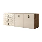 Комод для гостиной 1.6 м Bogemia Woodline Fly Fa (Слоновая кость) (Novabuk/Черный) БМКМ-4 (Woodline)(Fly)
