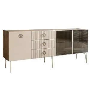 Комод для гостиной 2.1 м Bogemia Woodline Fi (Слоновая кость) (Novabuk/Хром) БМКМ-5[5][10]