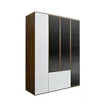 Шкаф 4-х дв. с выдвижными ящиками (3 двери стекло) Bogemia Woodline Air (Белый/Золото) БМШ2/42(3)(Woodline)(Air)