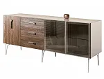 Комод для гостиной 2.1 (2 двери стекло и 1 дверь wood) Bogemia Wood Wo (Слоновая кость) (Lakobel/Хром) БМКМ-5(Wo)[5][10]