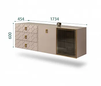 Комод для гостиной 1,6м (1 дверь стекло и 1 дверь wood) Bogemia Fly Farfale (Мокка) (Lakobel/Золото) БМКМ-4(Fly)[5][10]