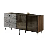 Комод для гостиной 1.6 м Bogemia Woodline Fa (Серый) (Lakobel/Черный) БМКМ-4[5]