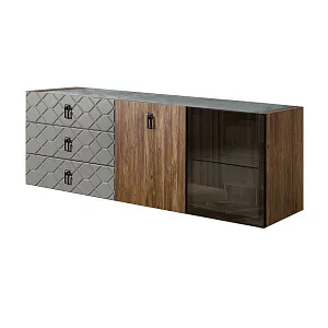 Комод для гостиной 1.6 м Bogemia Woodline Fly Wood Fa (Серый) (Novabuk/Черный) БМКМ-4 [5][10] (Woodline)(Fly)