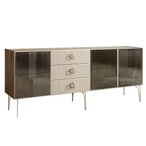 Комод для гостиной 2.1 м Bogemia Woodline Fi (Слоновая кость) (Novabuk/Хром) БМКМ-5[5]