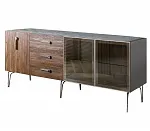 Комод для гостиной 2.1 (2 двери стекло и 1 дверь wood) Bogemia Wood Wo (Серый) (Novabuk/Хром) БМКМ-5(Wo)[5][10]