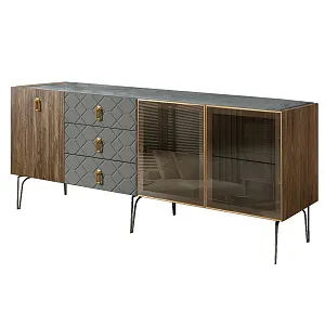 Комод для гостиной 2.1 м Bogemia Woodline Wood Fa (Серый) (Novabuk/Золото) БМКМ-5[5][10]