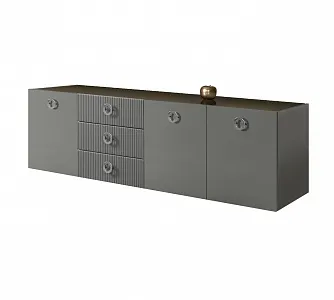 Комод для гостиной 2,1м Bogemia Fly Fillini (Серый) (Lakobel/Хром) БМКМ-5(Fly)