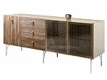 Комод для гостиной 2.1 (2 двери стекло и 1 дверь wood) Bogemia Wood Fa (Слоновая кость) (Lakobel/Золото) БМКМ-5(Wo)[5][10]