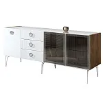 Комод для гостиной 2.1 м Bogemia Woodline Fi (Белый) (Lakobel/Хром) БМКМ-5[5][10]