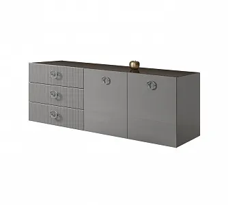 Комод для гостиной 1,6м Bogemia Fly Fillini (Серый) (Lakobel/Хром) БМКМ-4(Fly)