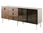 Комод для гостиной 2.1 (2 двери стекло и 1 дверь wood) Bogemia Wood Fa (Слоновая кость) (Novabuk/Черный) БМКМ-5(Wo)[5][10]