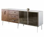 Комод для гостиной 2.1 (2 двери стекло и 1 дверь wood) Bogemia Wood Wo (Белый) (Lakobel/Хром) БМКМ-5(Wo)[5][10]