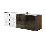 Комод для гостиной 1.6 м Bogemia Woodline Fly Fa (Белый) (Lakobel/Черный) БМКМ-4 [5] (Woodline)(Fly)