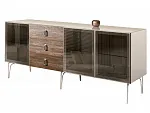 Комод для гостиной 2.1 (3 двери стекло) Bogemia Wood Fa (Слоновая кость) (Lakobel/Хром) БМКМ-5(Wo)[5]