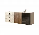 Комод для гостиной 1,6м (1 дверь стекло и 1 дверь wood) Bogemia Fly Wood Fa (Слоновая кость) (Lakobel/Черный) БМКМ-4(Fly)[5][10]