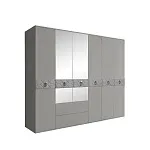 Шкаф 6-ти дверный с зеркалами, с выдвижными ящиками, Bogemia-Farfalle (Серый/Хром) БМШ1/61(Fa)