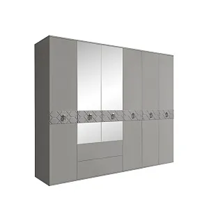 Шкаф 6-ти дверный с зеркалами, с выдвижными ящиками, Bogemia-Farfalle (Серый/Хром) БМШ1/61(Fa)