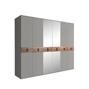 Шкаф 6-ти дв. (с зеркалами) для платья и белья Bogemia Wood Fa (Серый/Черный) БМШ1/6(Wo)